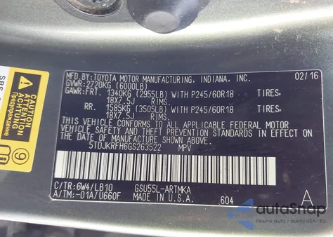 2016 Toyota Highlander Xle V6 from USA, damaged, VIN 5TDJKRFH6GS263522